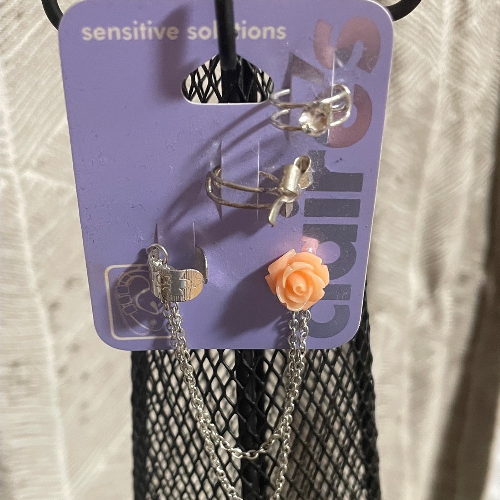 Claire's Silver and Orange Rose Earrings